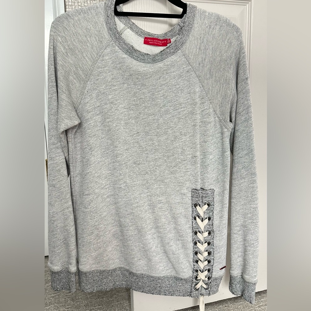 Anthropologie Gray Lace-Up Crewneck Sweatshirt